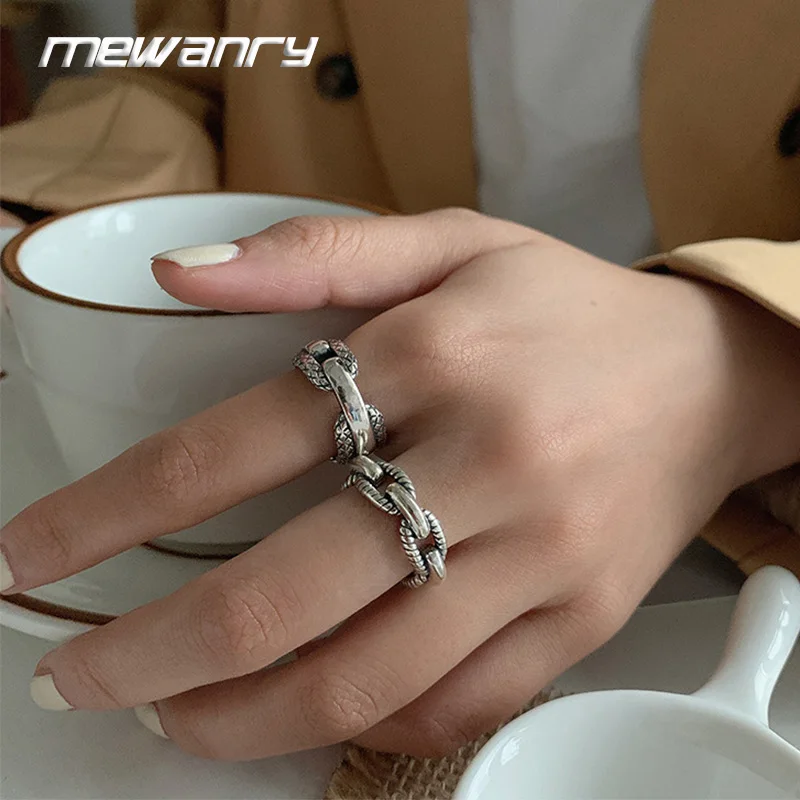 Mewanry Twist Weave Chain Geometric Rings For Women Couples Fashion Minimalist Hip Hop Vintage Personality Birthday Jewelry Gift