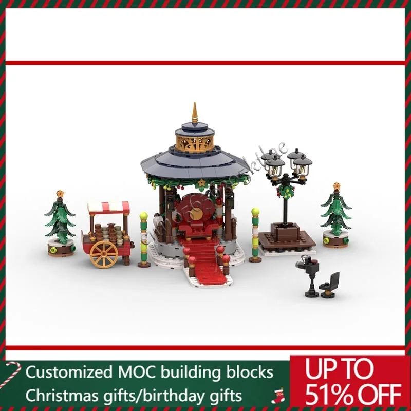 

Новинка, 671 шт., MOC, серия «Зимний город», альтанка Санта-Клауса, строительная модель, блоки «сделай сам», детский набор для сборки, игрушки, подарки на день рождения