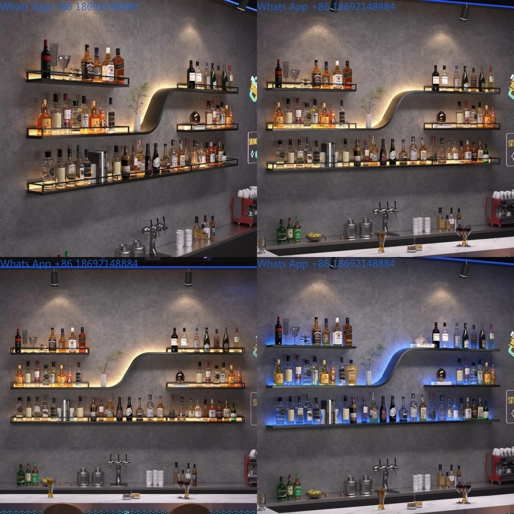 Wall Mounted Bar Shelf for Restaurant and Home Display Rack for Wine Storage Industrial Style Metal Wall Shelf for Kitchen or