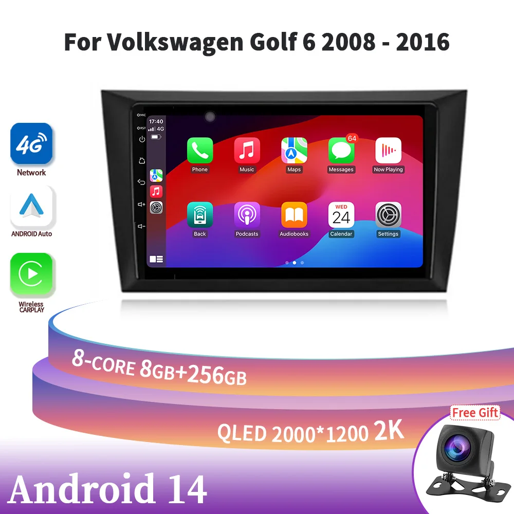 

Android 14 For Volkswagen Golf 6 2008-2016 Carplay Navigation GPS Wireless Auto Car Touch Screen Stereo Radio Multimedia 4G WIFI