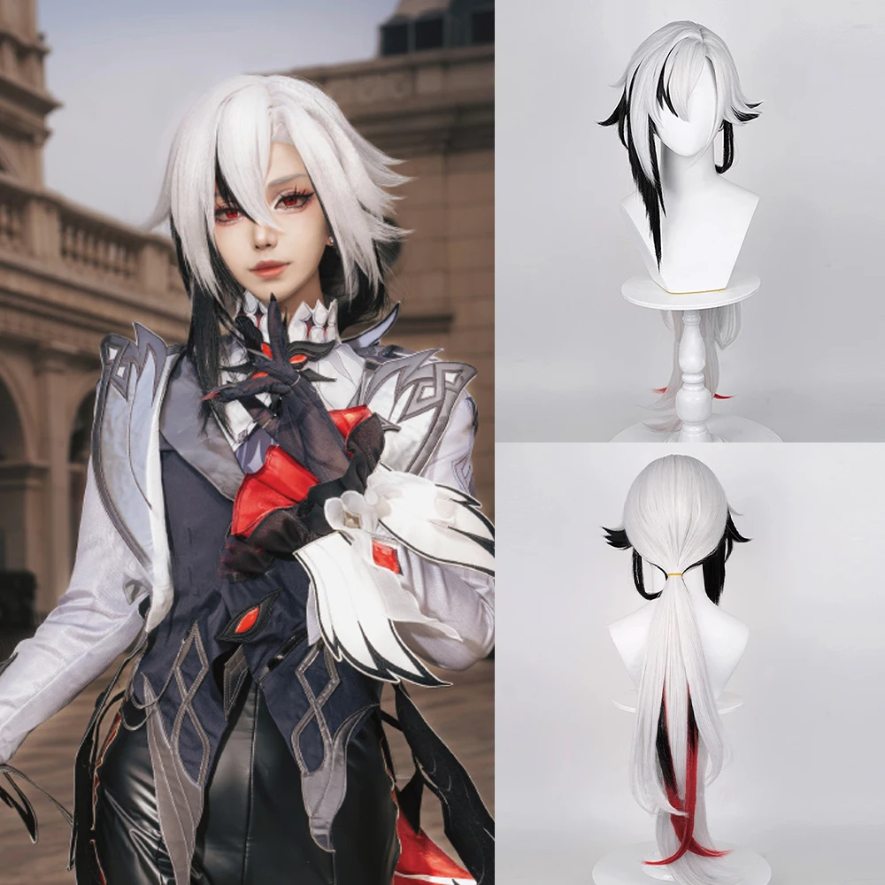 

Синтетический длинный прямой белый многослойный черный парик с красной мелированием челка аниме игра косплей пушистый парик для повседневной вечеринки