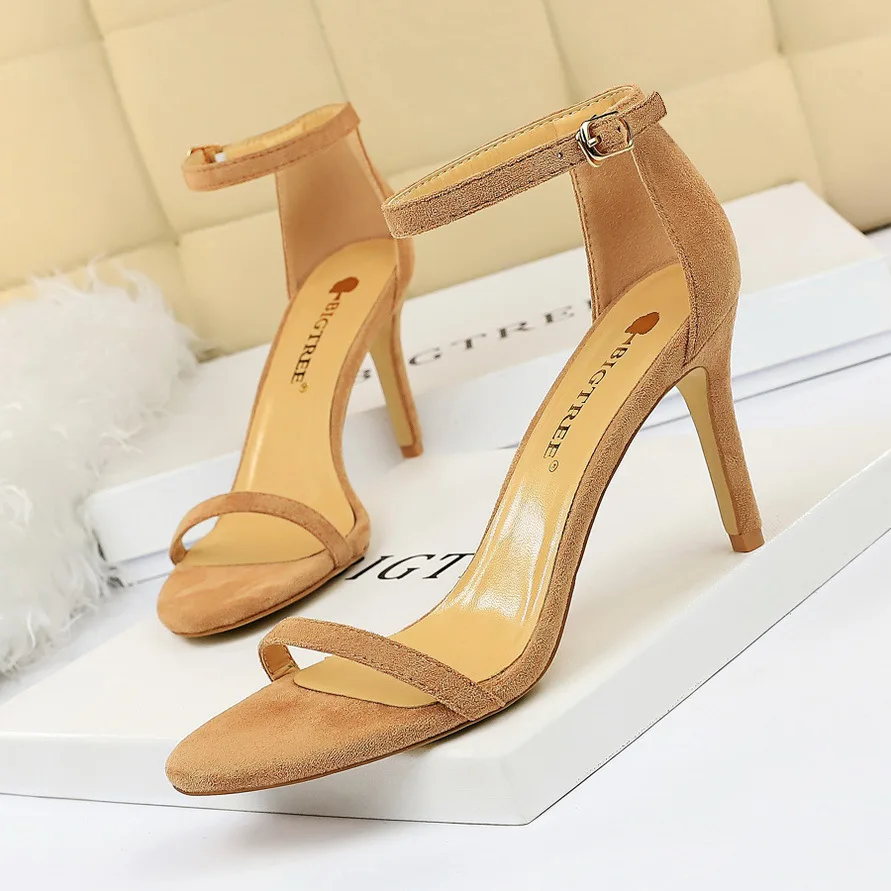 

Fashion Wedding Shoes Simple Slim Suede Stripe Sexy Nightclub High Heel Women's Sandals Women Pumps Middle Heels туфли женские