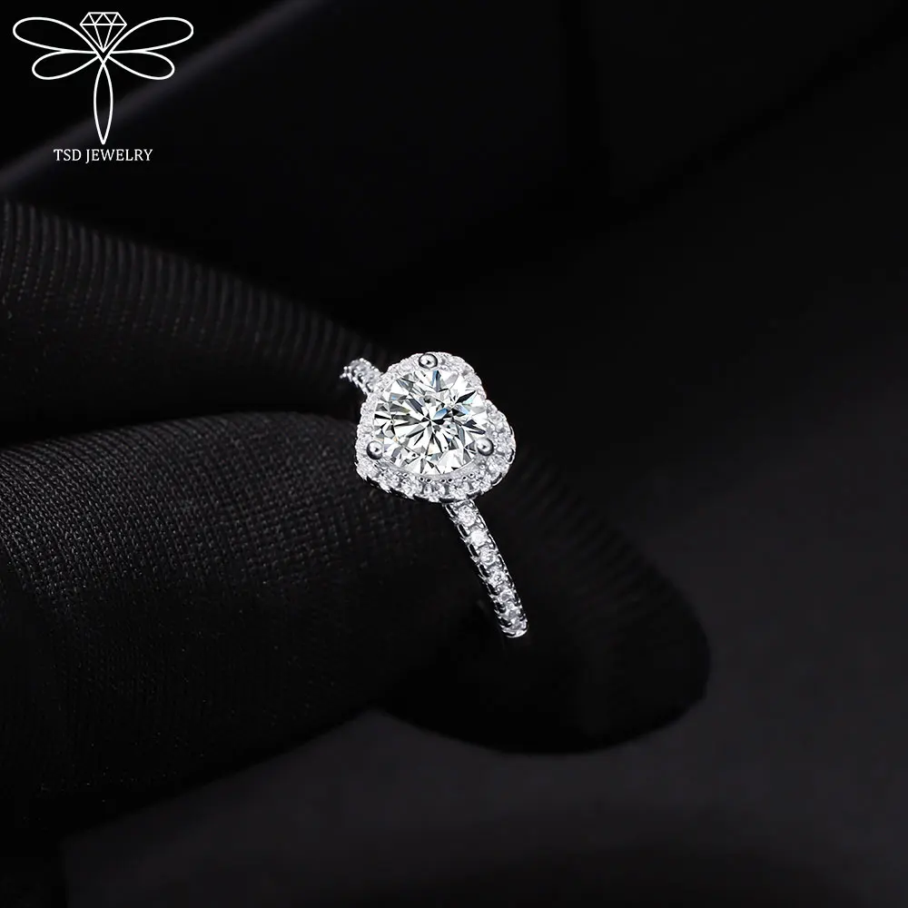 

100% настоящее серебро 925 пробы 1 карат сердце муассанит обручальные кольца D цвет пасьянс кольцо с бриллиантом женские ювелирные изделия