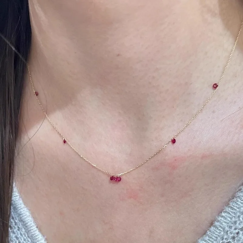 ENSHIR Red Water Droplet Zircon Pendant Necklace For Women Clavicle chain French Vintage Simple Jewelry Gifts Wholesale