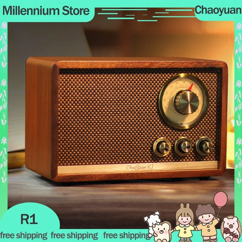 

New Chaoyuan R1 Log Radio Vintage Bluetooth Wireless Speaker High End Home Speaker Classic Walnut Desktop Computer Sound Gifts