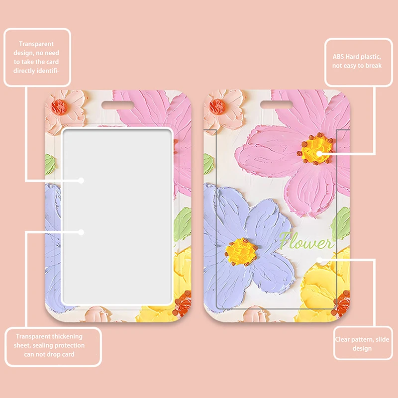 Oil Painting Flower Card Holder Photocard Holder Keychain Students Card Protectors ID Bank Cards Cover Stationery Photocard Bag