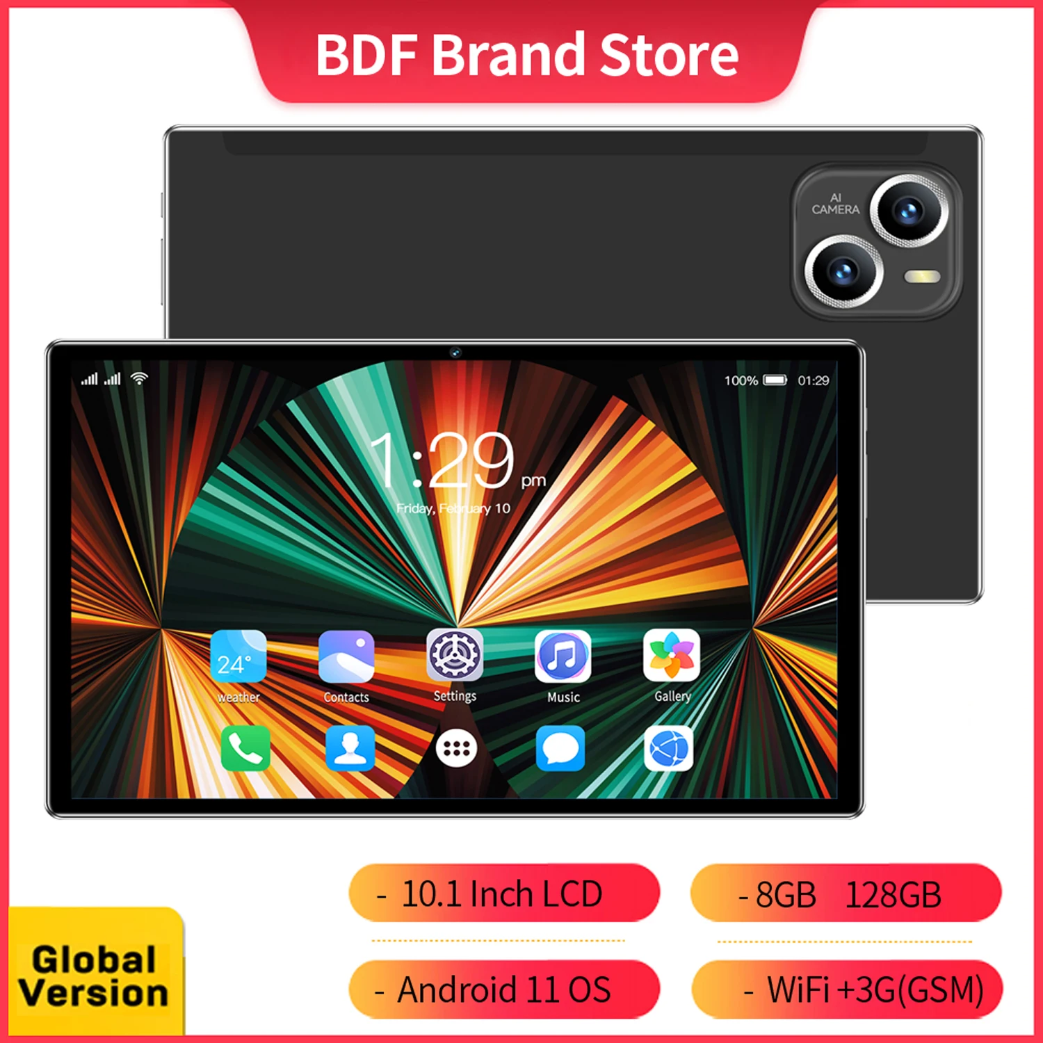 

BDF-R16 10.1Inch Tablet Android 11, 8GB(4+4 Expand) RAM 128GB ROM,1280x800 IPS Screen 5000MAH Battery,GMS 3G Network,WiFi ,Sim