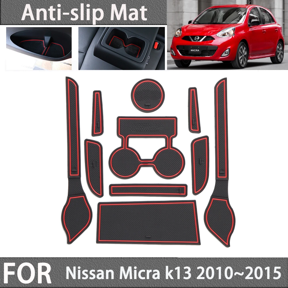 

for Nissan Micra k13 2010 2011 2012 2013 2014 2015 Anti-slip Rubber Mat Door Groove Cup Gate Slot Pad Car Stickers Accessories