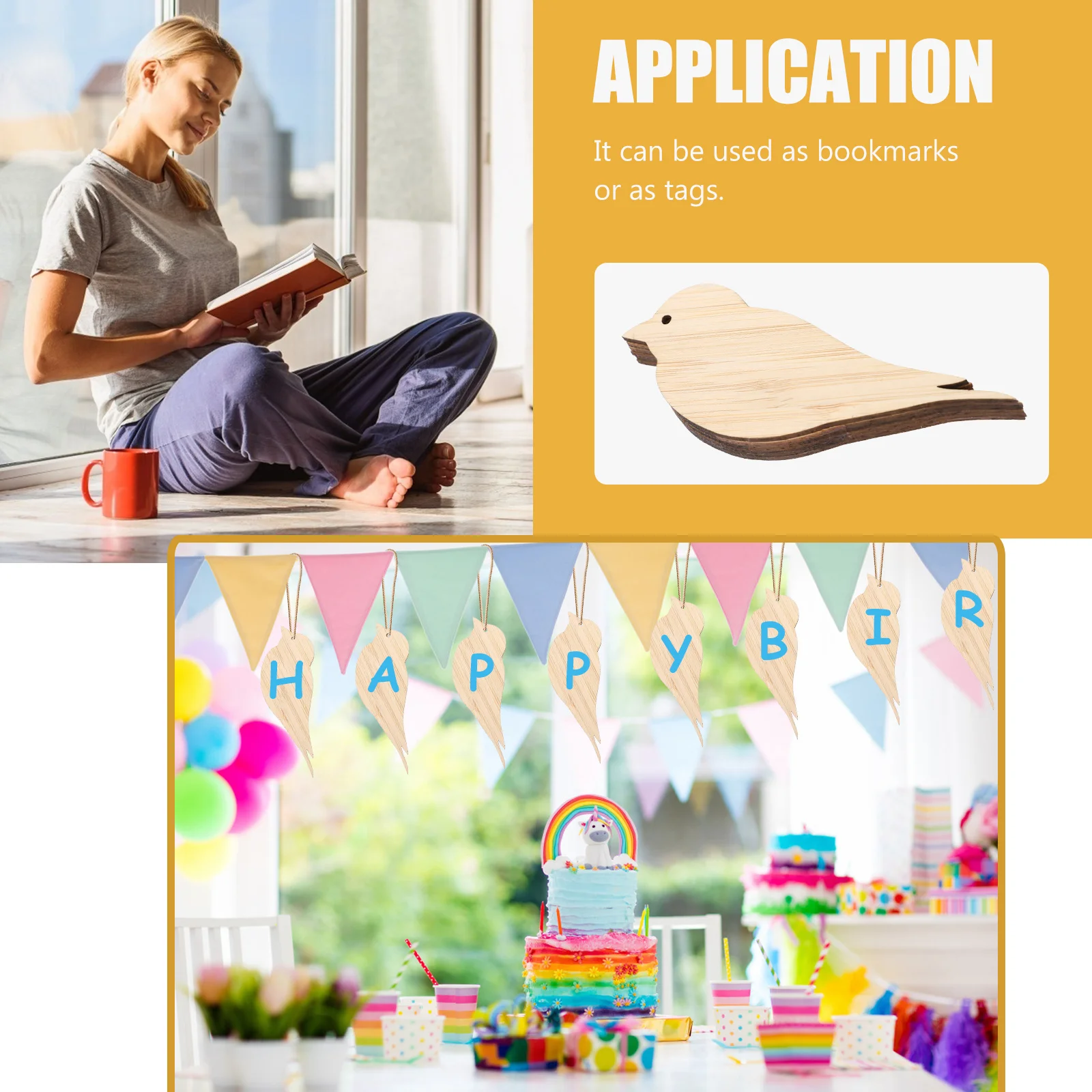 

6Pcs Bamboo Bookmarks DIY Blank Bird Shaped Hanging Tags Creative Stationery Graduation Teacher Gifts DIY Supplies