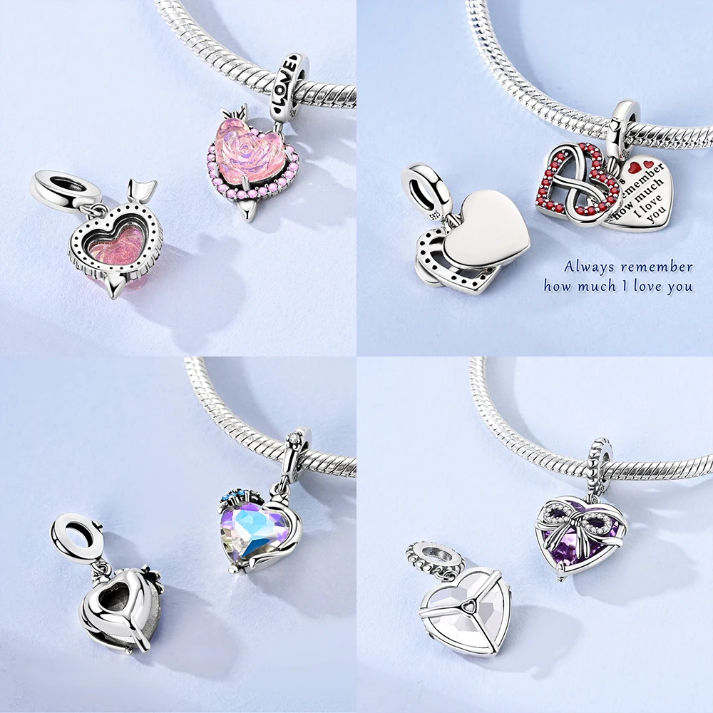 2025 Original Charm 925 Silver Purple Heart Pendant Pink Arrow Cat Dog Bead Fit Bracelet Women Accessory Valentines Gift Jewelry