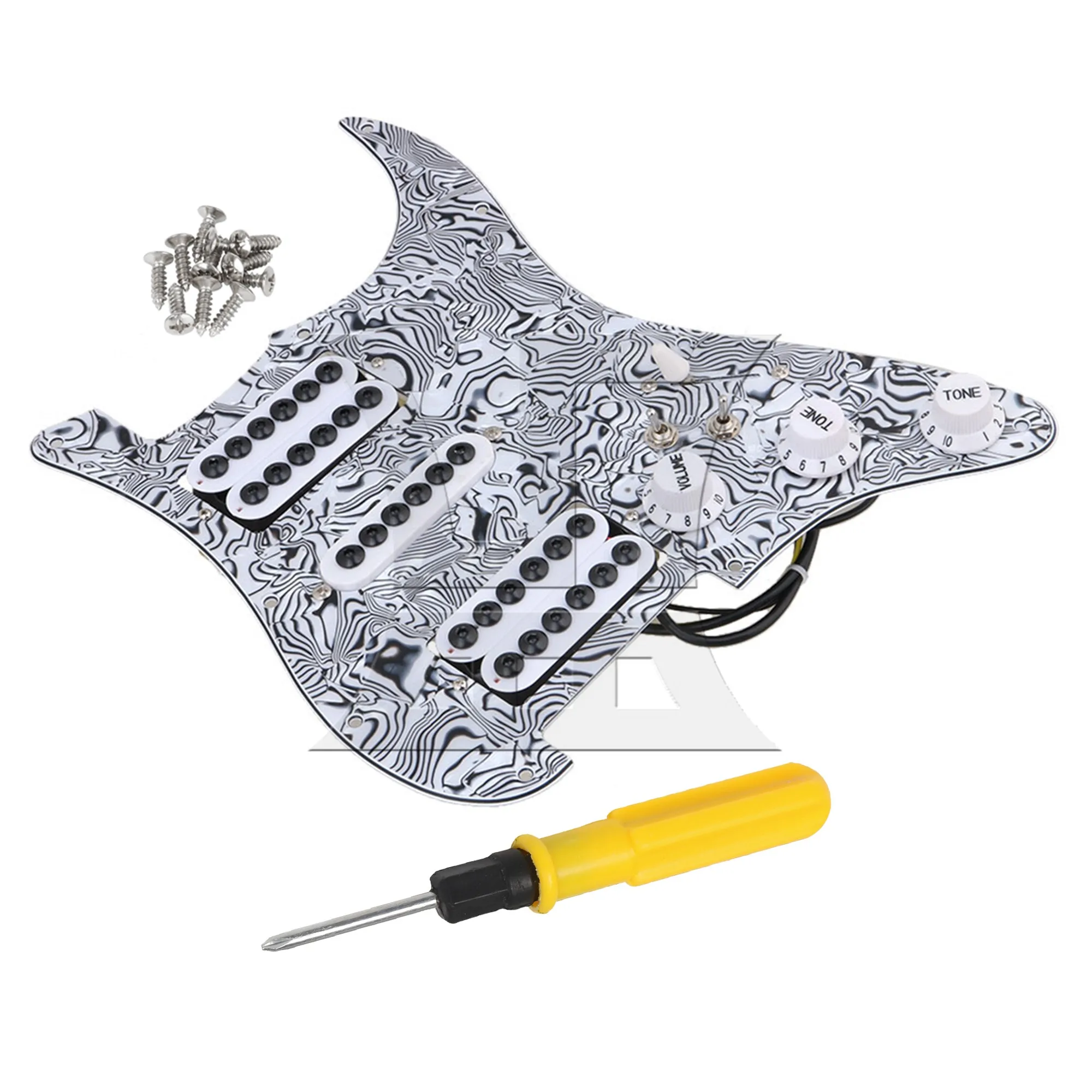 

YIBUY 3-слойная черно-белая накладка на гитару HSH с крепежными винтами и отверткой