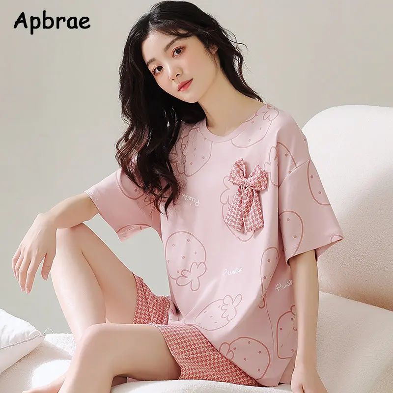 Women Pajamas 100% Cotton High Quality Short Sleeve Shorts Pijamas Chic Sleepwear Kawaii Home Clothing Summer Pjs for Woman