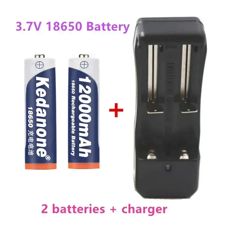 New 3.7V 18650 rechargeable battery 3.7V 18650 12000mah Li ion battery for flashlight battery + charger