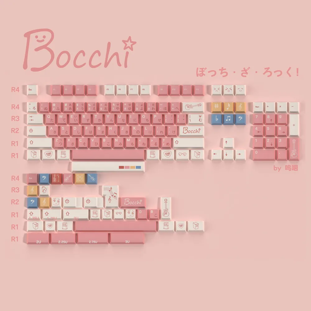 

Bochi Sauce Keycap Animation Theme 140 Keys Japanese Pink Cherry Profile DYE Sublimation PBT Keycaps For Mechanical Keyboard