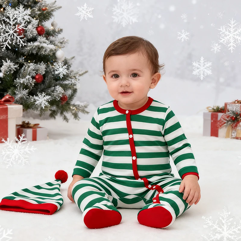 

2025 New Christmas Costume Infant Baby Boys Girls Jumpsuit Toddler Baby Boys Girl Romper+Hat New Year Kids Clothing