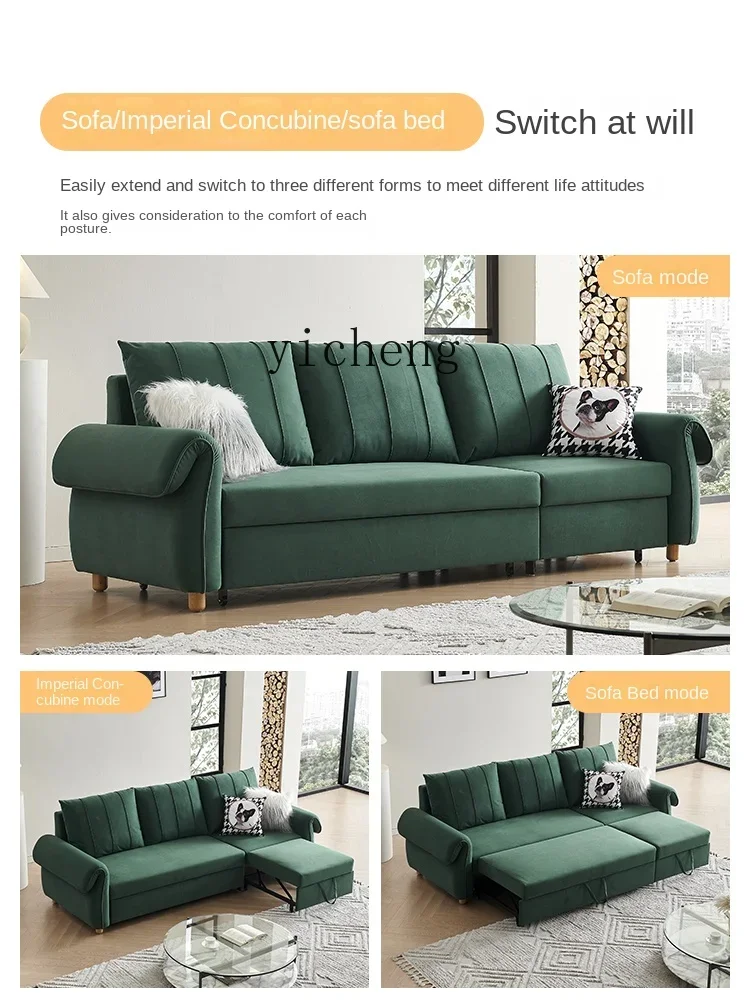 ZZ Zc Frosted Cloth Multifunctional Sofa Bed Living Room Foldable Retractable Sofa Dual-Use