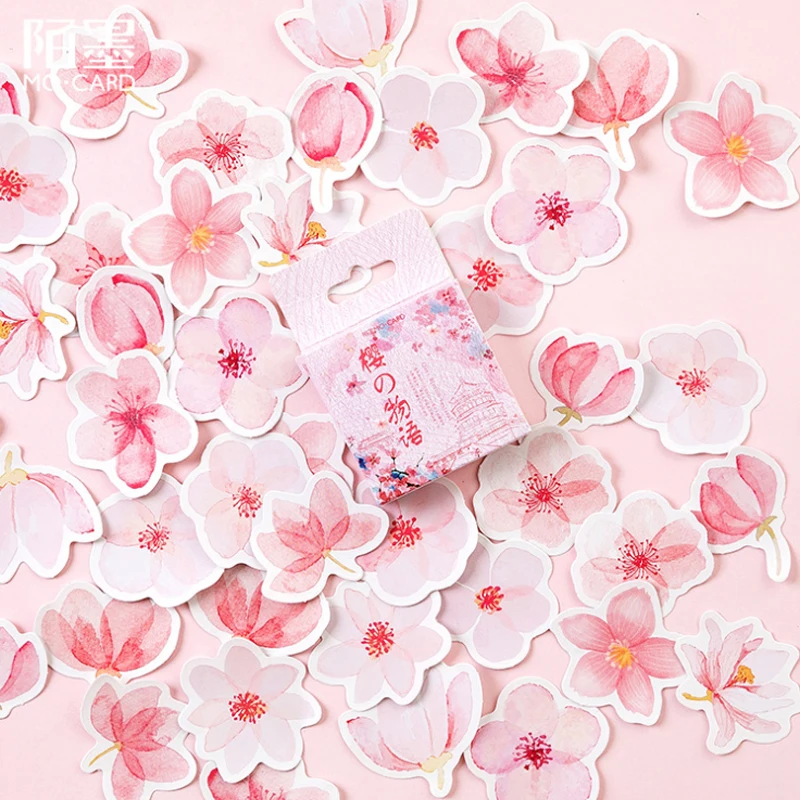 45pcs/box Lovely Cherry Blossom Story Decoracion  Stickers Scrapbooking Stationery Student Office Supplie