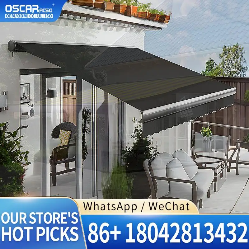 3x2 4x3 5x3 5x4 6x3 6x4 7x4m Luxury Full Box Design AntiUV High Wind Exterior Full Cassette Electric Right Folding Arm Awning Re