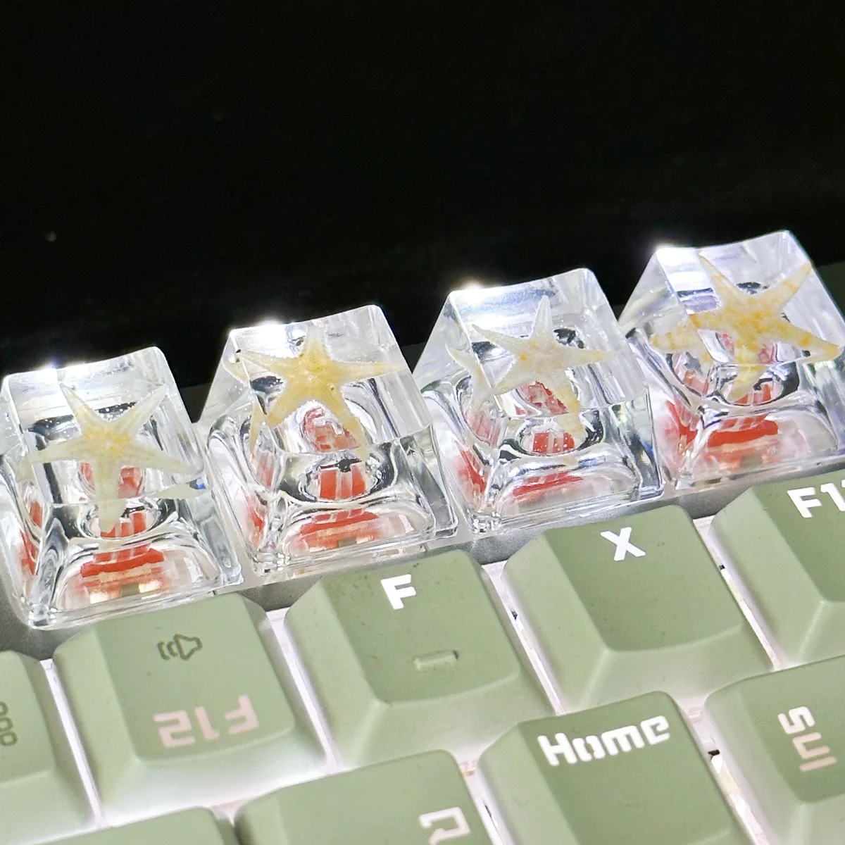 Personalized Ocean Style Resin Keycap Cute Starfish Conch Drop Glue Translucent Keycaps for MX Switch Mechanical Gaming Keyboard