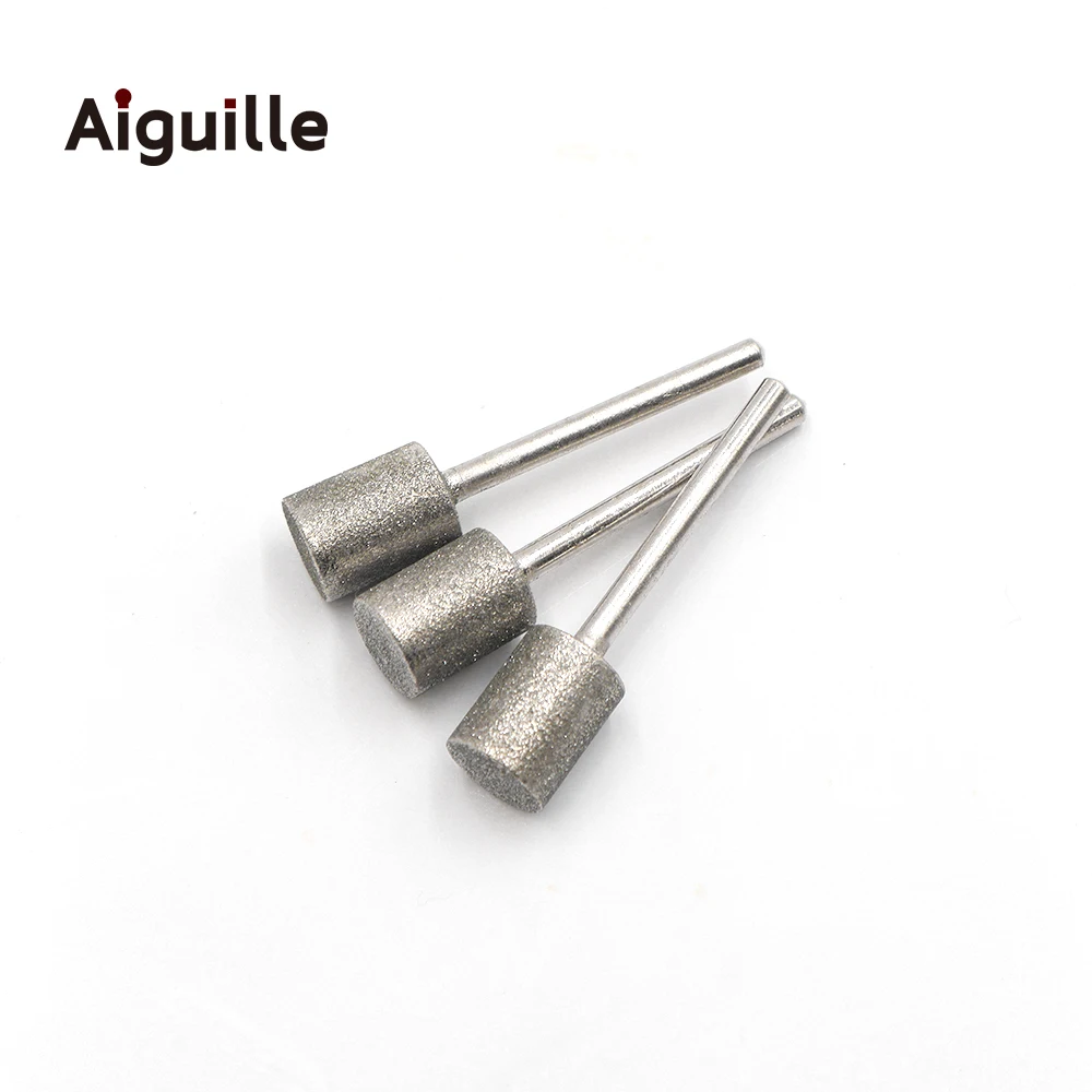 10pcs grit#120 3mmx 3/4/5/6/8/10mm cylinder Diamond grinding burr abrasive bits grinding trimming polishing points dremel Bits