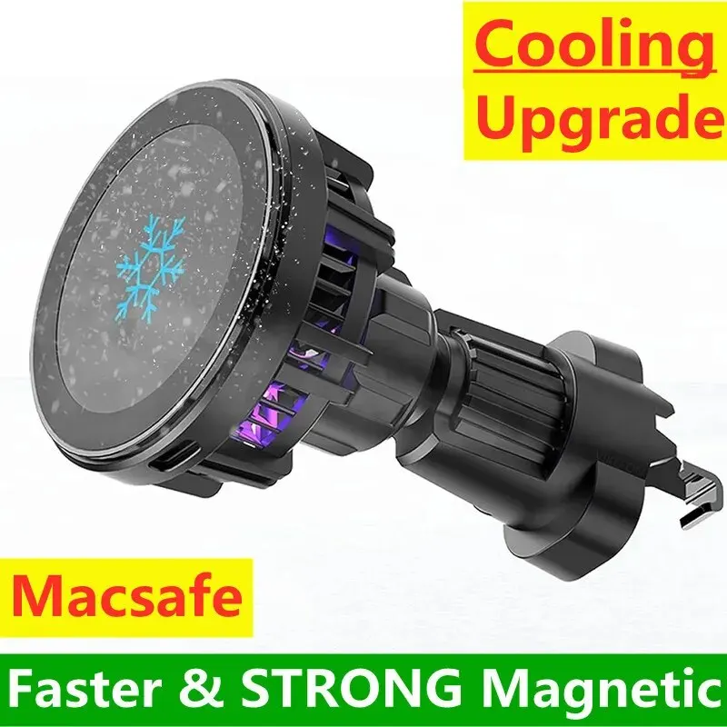 Car Wireless Charger Cooling Magnetic Car Phone Holder Mount Fast Car Charging Stand for Macsafe iPhone 15 14 13 12 Pro Max Mini