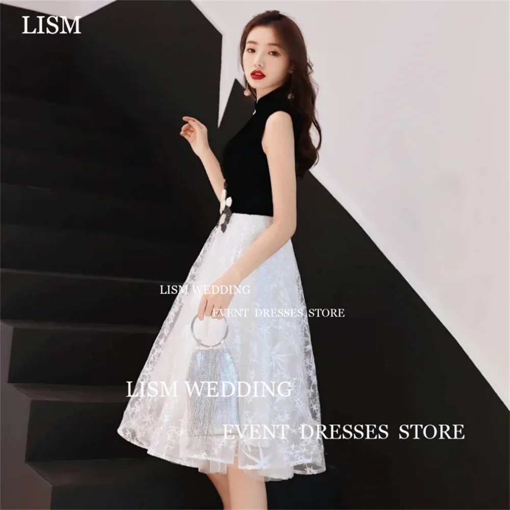 LISM Black-White Vintage Evening Dresses Sleevelss A Line Knee-Length Summer Daily Wear Elegant Skirt For Women 2024 이브닝드레스