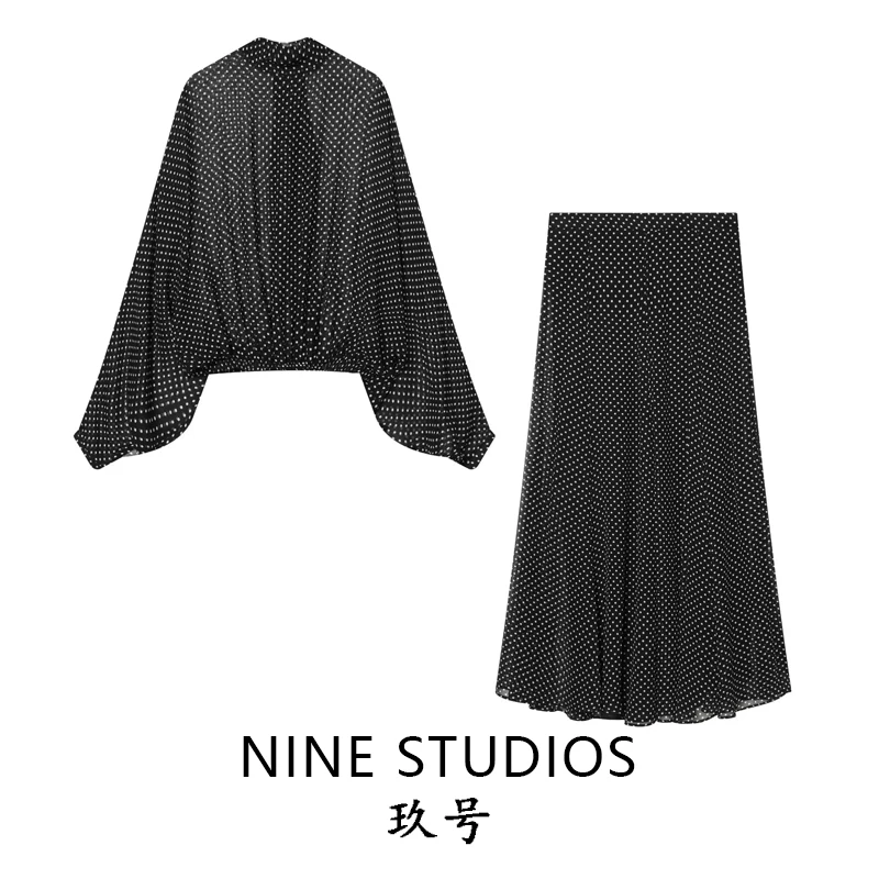 

NINE ZAR Женская полупрозрачная юбка в горошек с бантом, полупрозрачный зимний комплект, длинная длина миди све