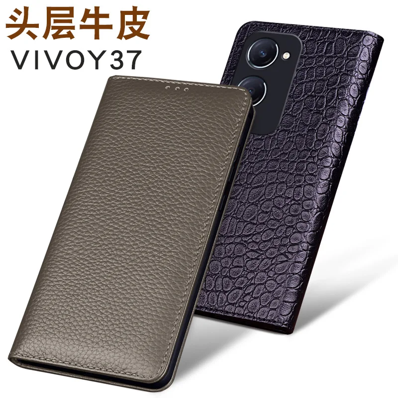 

Wobiloo Luxury Genuine Leather Wallet Cover Business Phone Cases For Vivo Y37 5g Cover Credit Card Money Slot Case