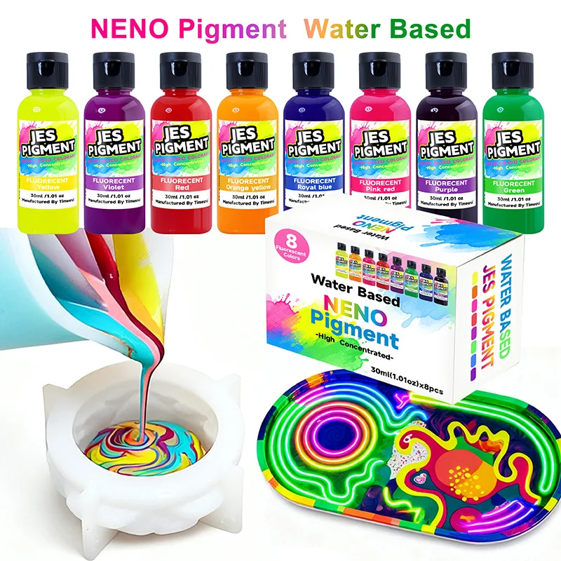 8colors/set fluorescent pigment, 30ml/1.01oz liquid pigment per bottle, epoxy resin dye night light pigment, suitable for DIY, view 2