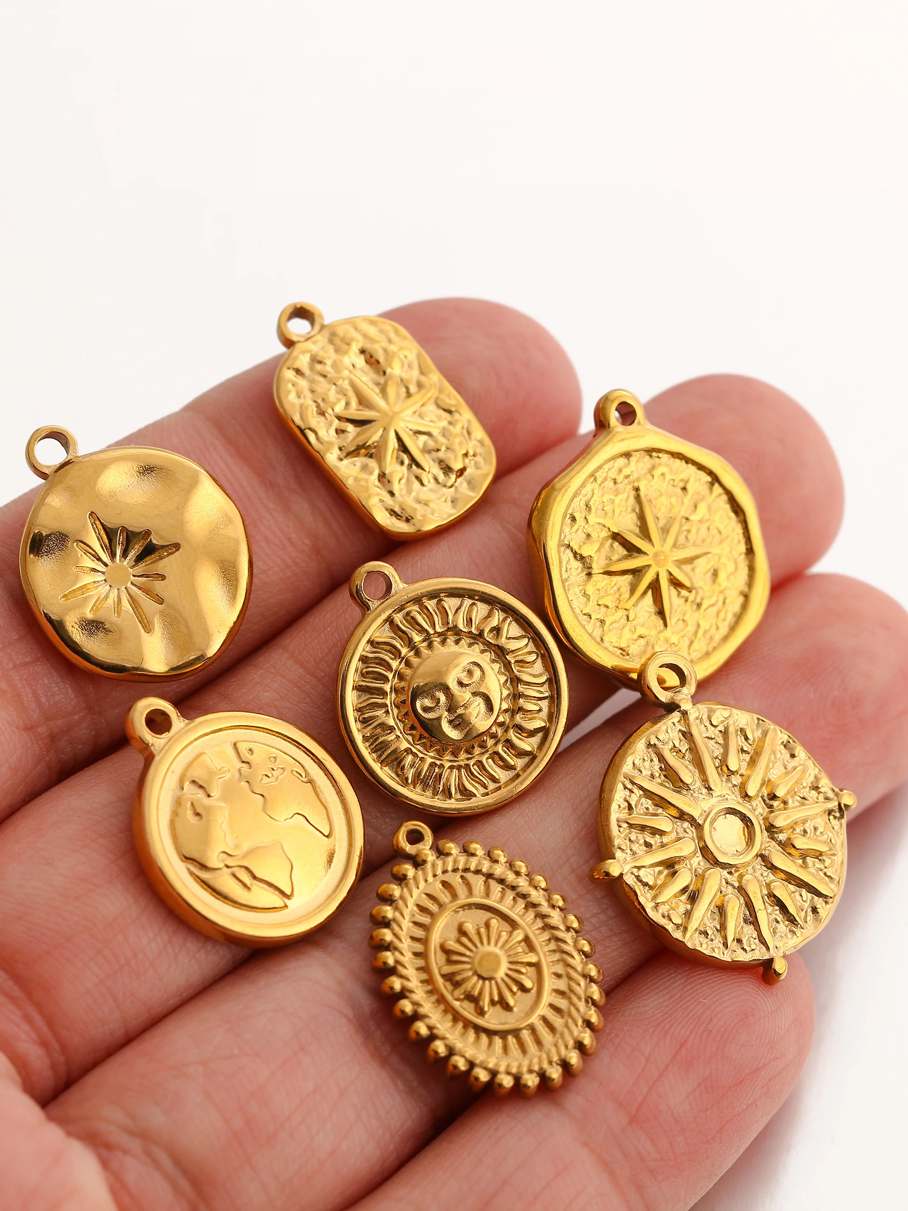 3 Stück Vintage Sonne/Stern/Erde Sonne Charm 3D Prägung Sunburst Edelstahl Anhänger DIY Armband Halskette Erkenntnisse Schmuckherstellung – Detail 9