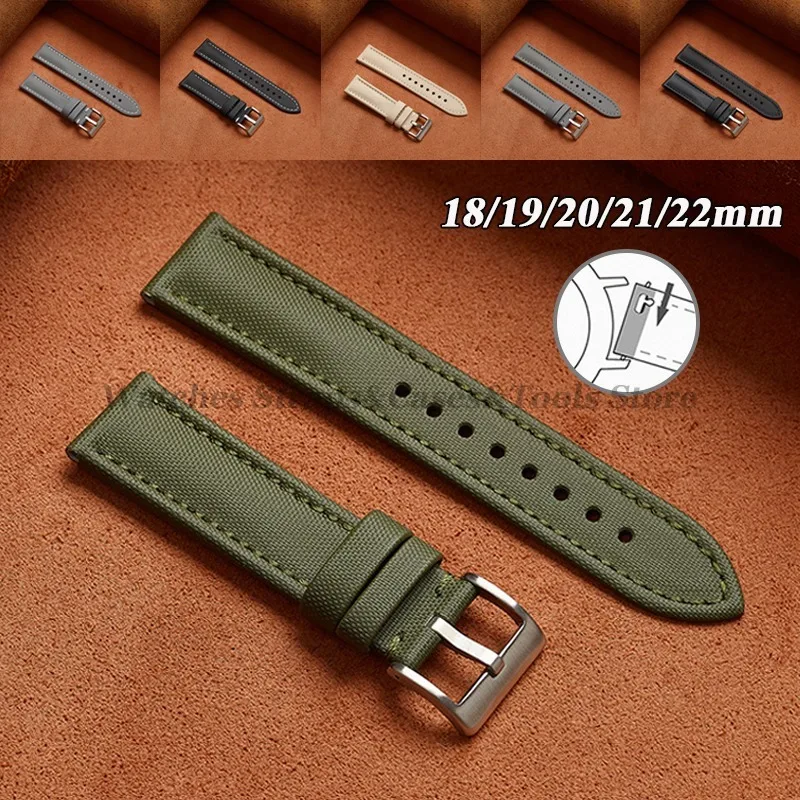 Bracelet de montre en toile de voile premium 18mm 19mm 20mm 21mm 22mm pour Omega pour Seiko Divers, avec coutures, attache rapide, vert armée, bracelets sport