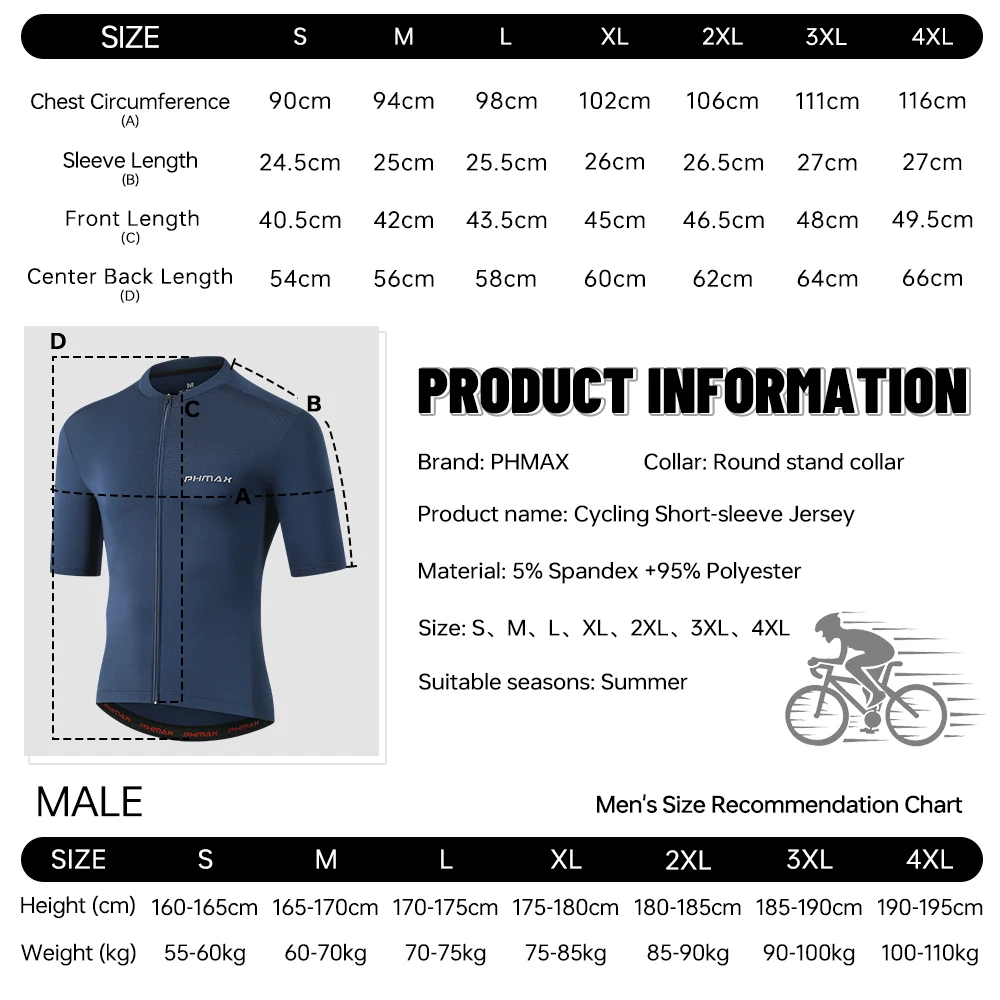 PHMAX Men's Cycling Jersey Summer Breathable Short Sleeve Cycling Jersey  Anti-UV Quick Dry MTB Road and Bike Cycling Clothing