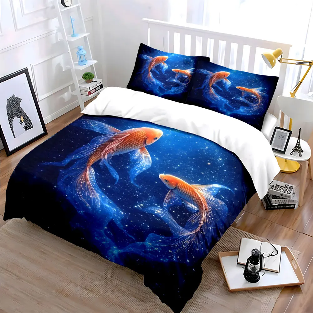 Dreamy koi swimming in starlight Bedding Set for Kids Luxury Gift 3pcs Digital Print Comforter Set Soft Comfortable Breathable