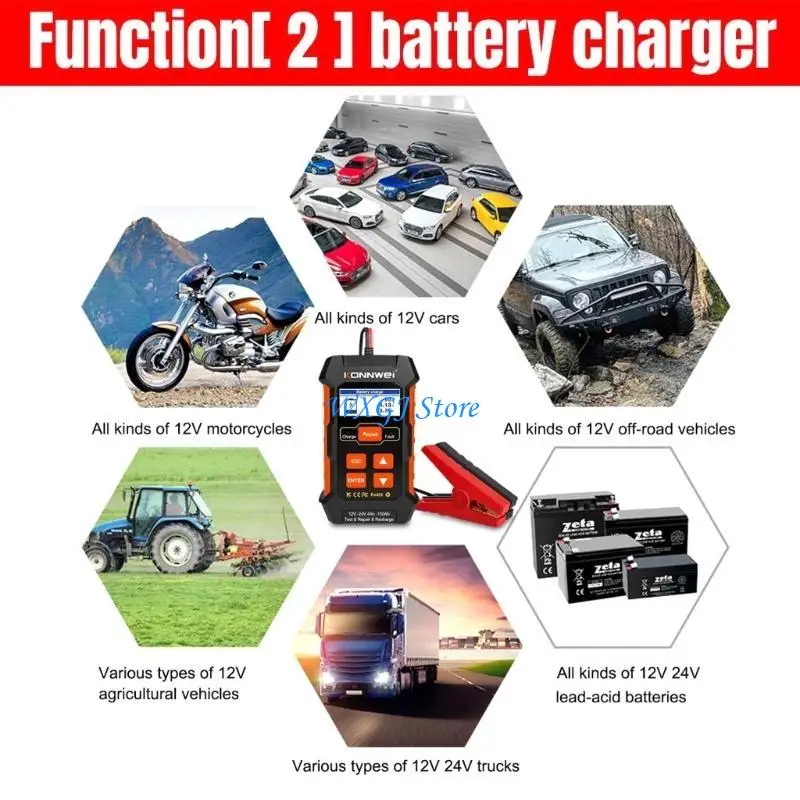 

37JE Car Motorcycles Battery Tester 12V 24V Battery Monitors Charging Cranking Test
