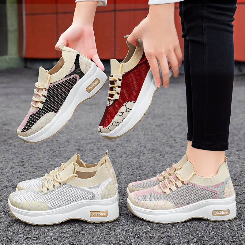 2024 summer women's shoes new fashion casual shoes thick soles increase comfortable breathable sports shoes