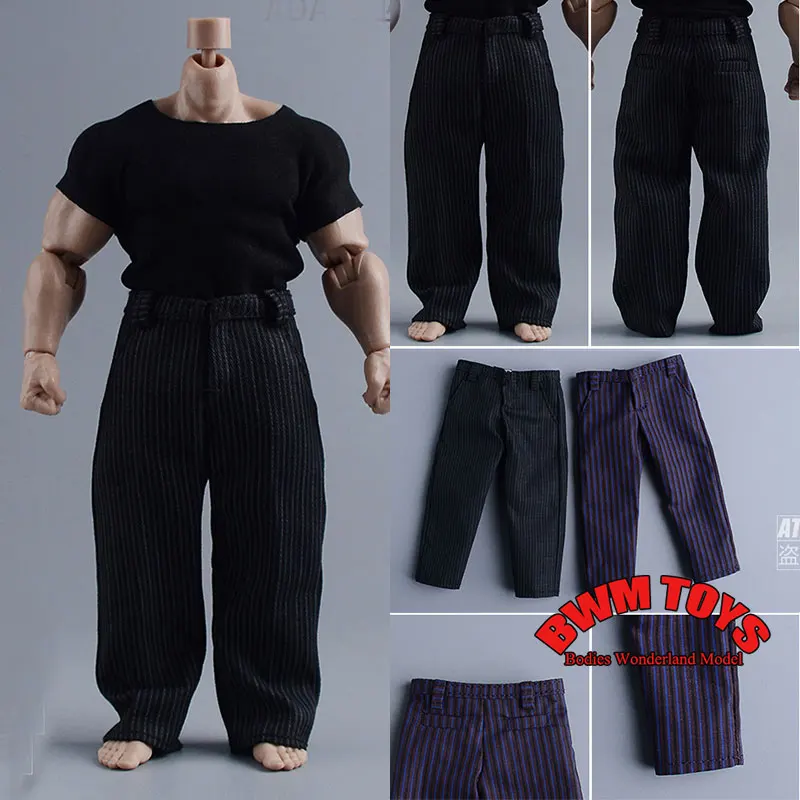 En Stock, pantalones de traje rectos a rayas vaginales sueltos de soldado masculino a escala 1/9 para muñeca de figura de acción AD01 fuerte de 6 pulgadas