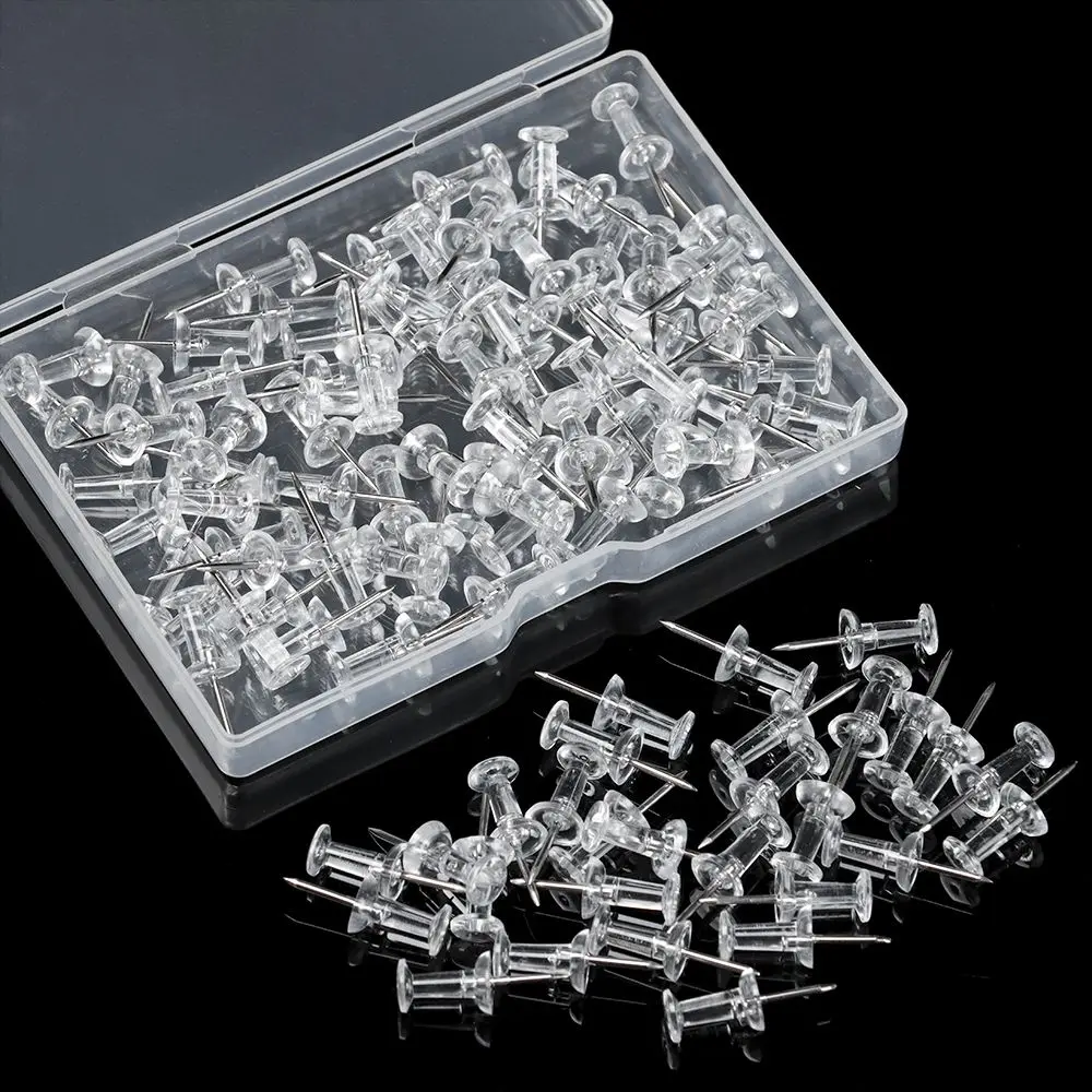 100 Pcs Plastic Clear Tacks Push Pins Drawing Pins Stationery Buttons Pins Office School Stationery Supplies