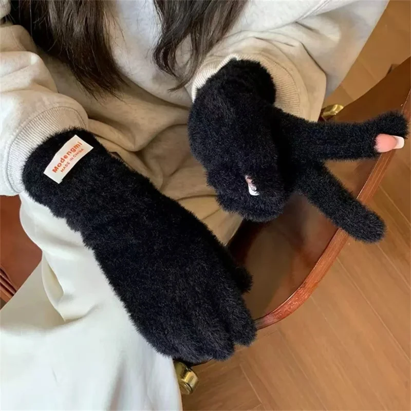 الشتاء بلون تقليد المنك قفازات المرأة لينة أفخم الدافئة محبوك قفازات كاملة الأصابع في الهواء الطلق شاشة تعمل باللمس ركوب القفازات