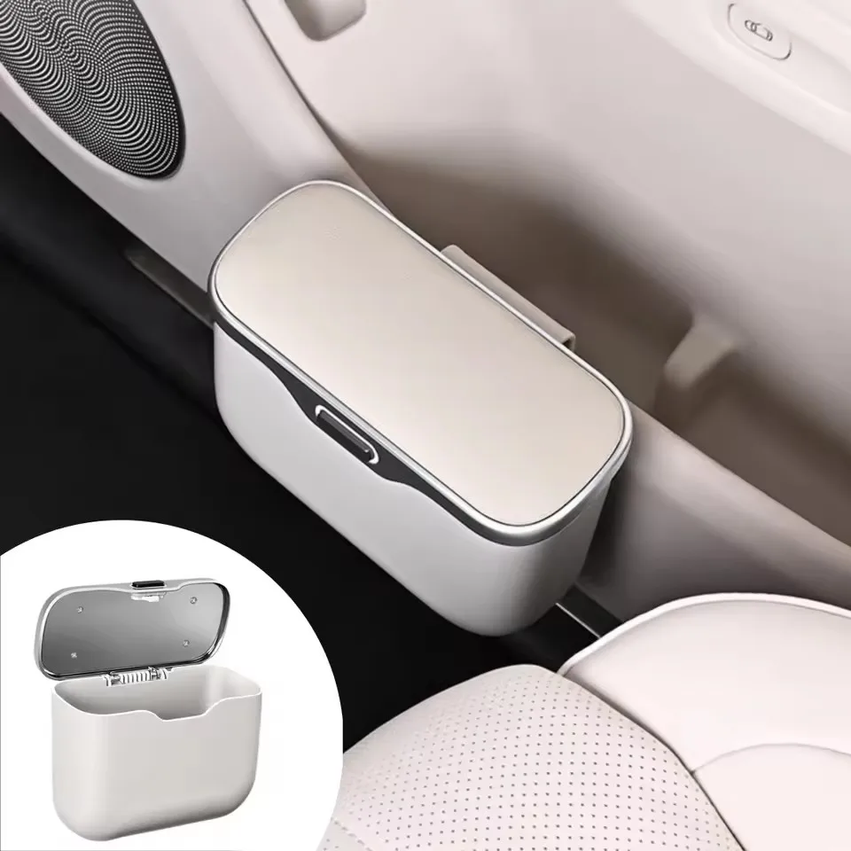 Lixeira Multifuncional para Carro com Tampa e Botão, Cesto de Armazenamento Suspenso para Uso Seco e Úmido, Acessórios para Interior de Carro, Caixa Organizadora