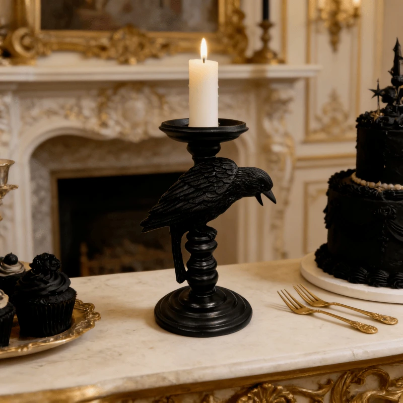 Dark Gothic Raven Candle Holder – Halloween Decor, Couples Birthday Gift, Spooky Elegant Home Tabletop Ornament