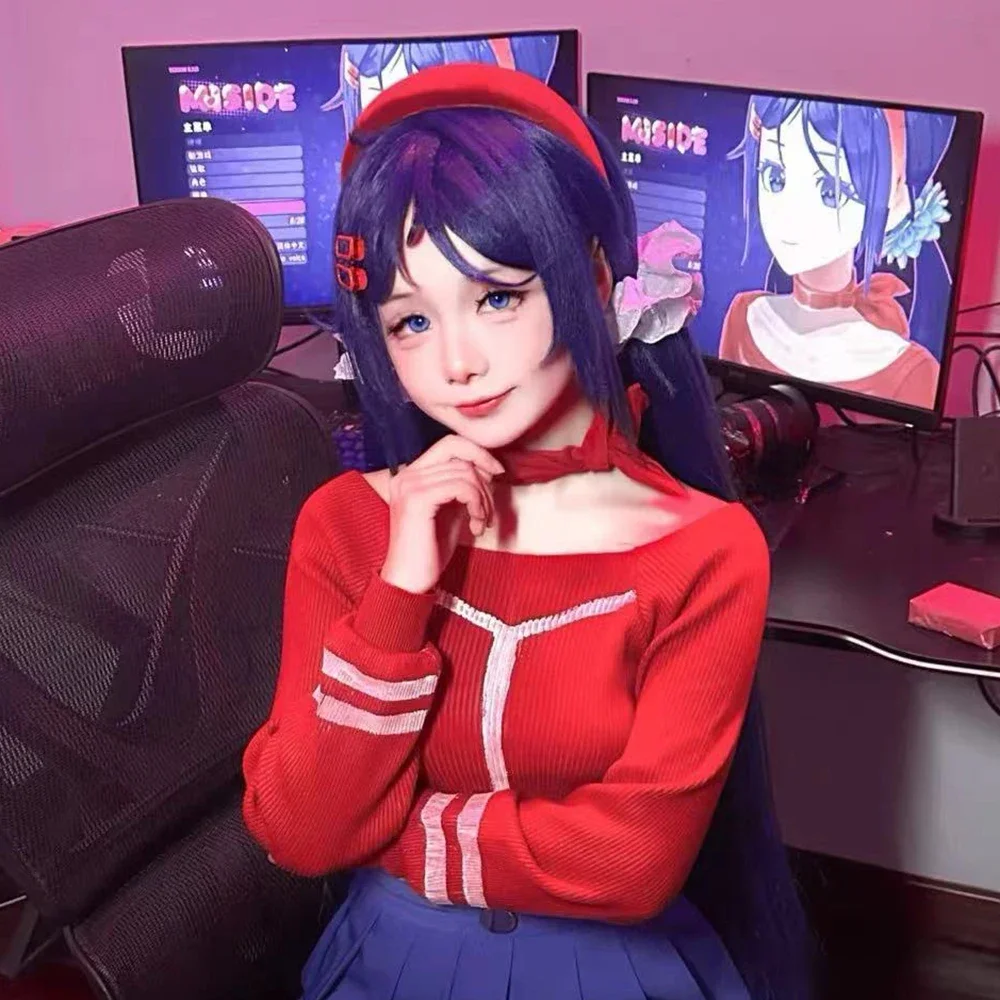 جديد 2025 لعبة MiSide شعر مستعار تأثيري فتاة الأرجواني طويل مستقيم الشعر مقاومة للحرارة شعر مستعار اصطناعي قبعة حفلة تنكرية كرنفال الدعامة