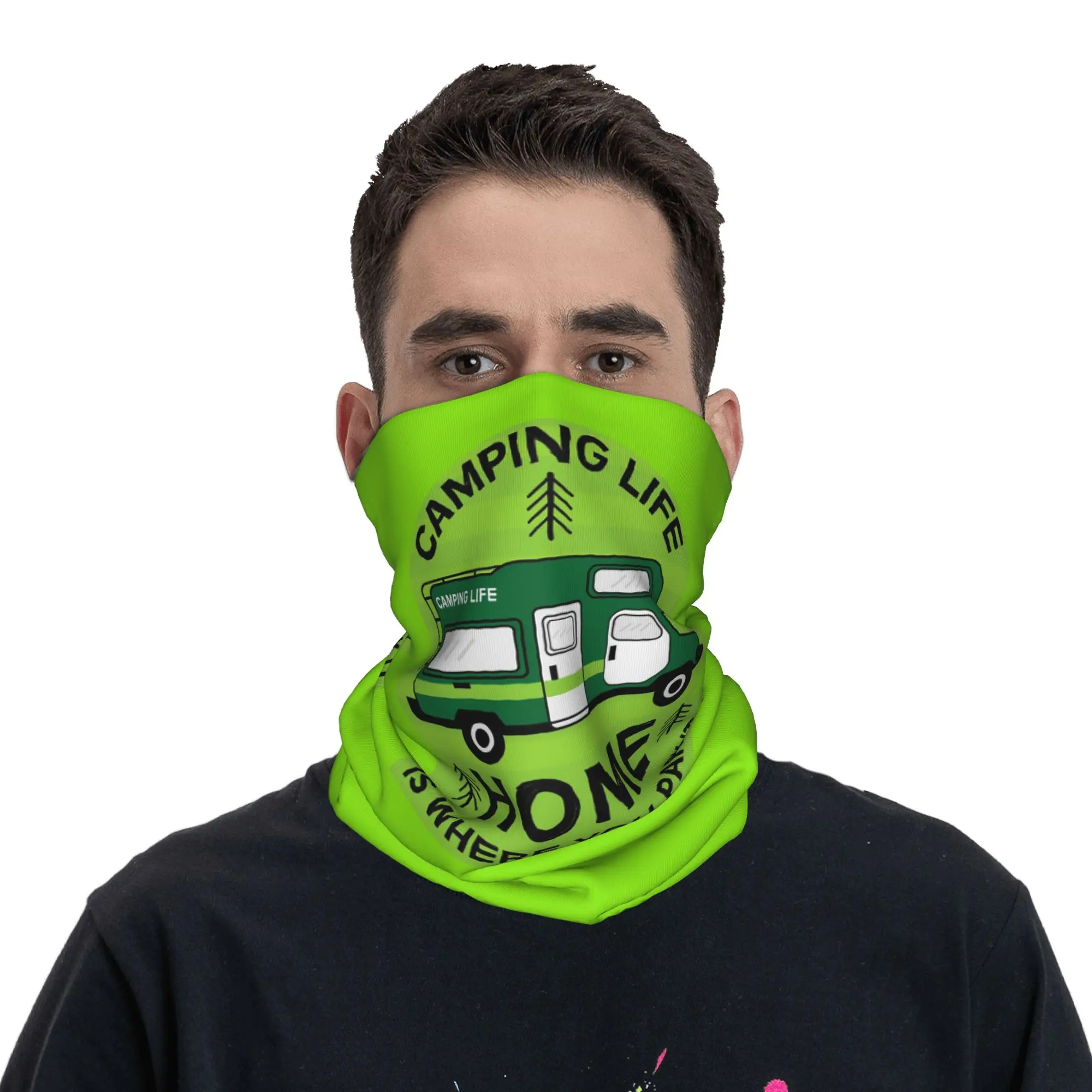 

Home Is Where You Park It Camping Life Motorhomes Camper Van Bandana Neck Gaiter Printed Magic Scarf Cycling Scarf Running