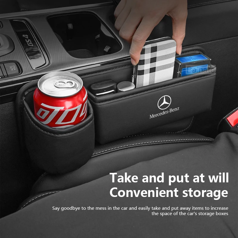 กระเป๋าเก็บของในช่องว่างเบาะรถยนต์หนังแท้สำหรับรถยนต์เมอร์เซเดส-เบนซ์ พร้อมที่วางแก้วน้ำ สำหรับรถเบนซ์ คลาส A B C E S คลาส GLB GLC GLE SLK SLC