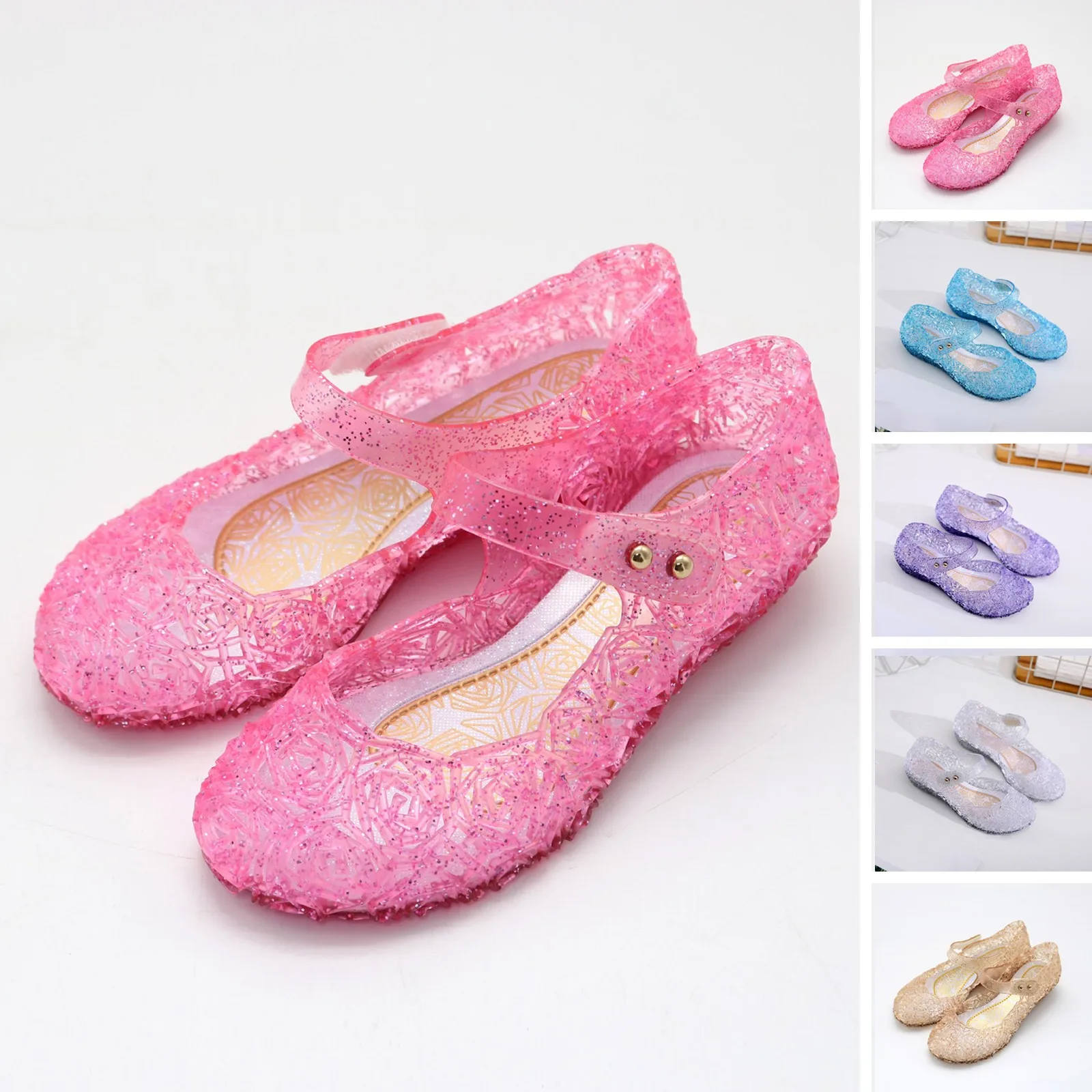 Summer Sandals Fashion Children's Girls Cosplay Dress Up Party Sandals Crystal Princess Hollow Out Candy Color Shoes