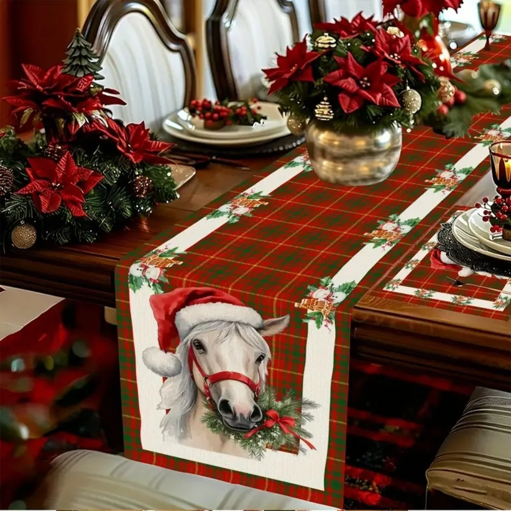 New Santa Claus Christmas Table Runner Elk Snowman Christmas Tablecloth New Year Table Decor Navidad Gift