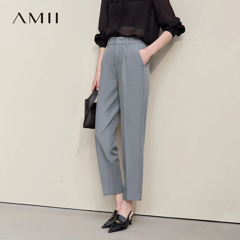 

Минималистичные женские брюки Amii, весна 2026, новые универсальные однотонные прямые брюки, повседневные женские брюки до щиколотки 12621007