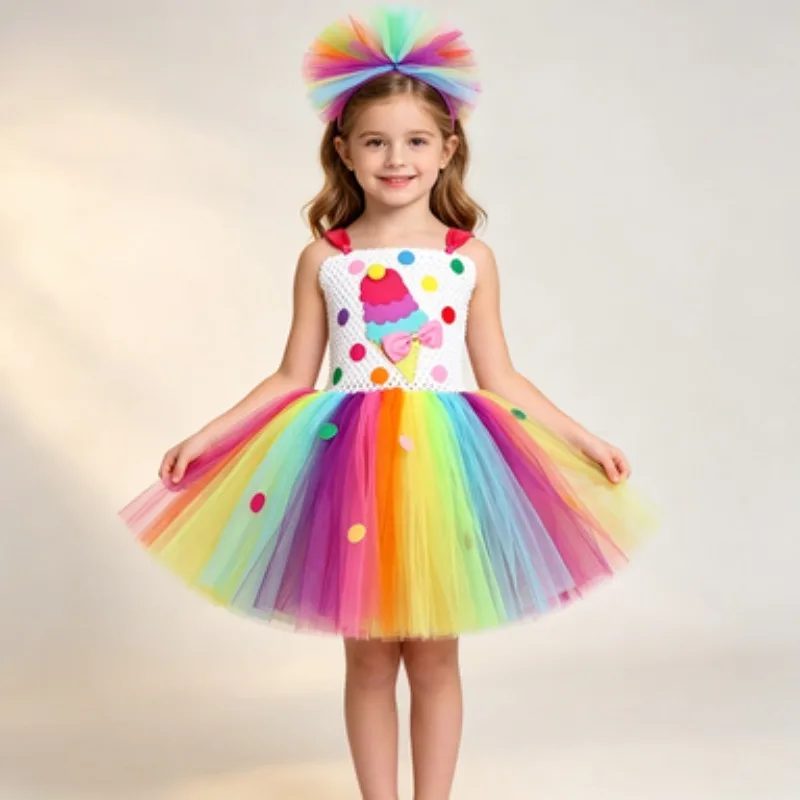 Candy Ice Cream Princess Dresses for Girls Rainbow Birthday Tutu Outfits Christmas Halloween Costumes Child Cake Smash Clothes