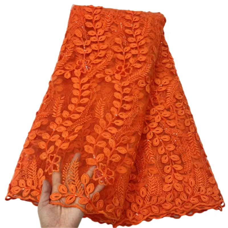 

Orange Latest Voile African Sequins Lace Fabric French Mesh Laces High Quality 2022 Nigerian Net Lace Fabric For Party Sew H992