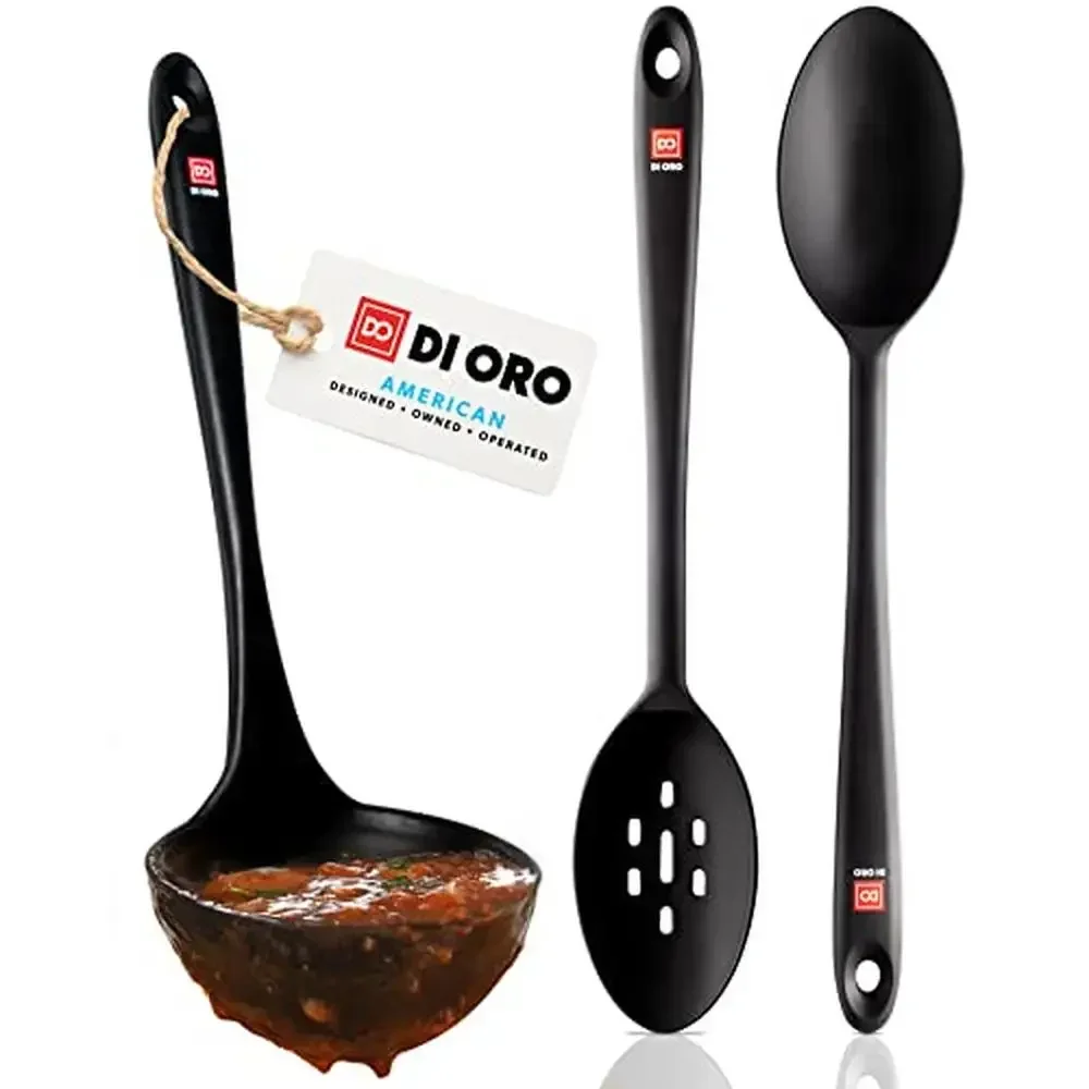 

Силиконовый набор полов и ложек Высокотемпературный кухонный смеситель для сервировки и перемешивания, не содержащий BPA, прорезной твердый и большой половник для супа с антипригарным покрытием