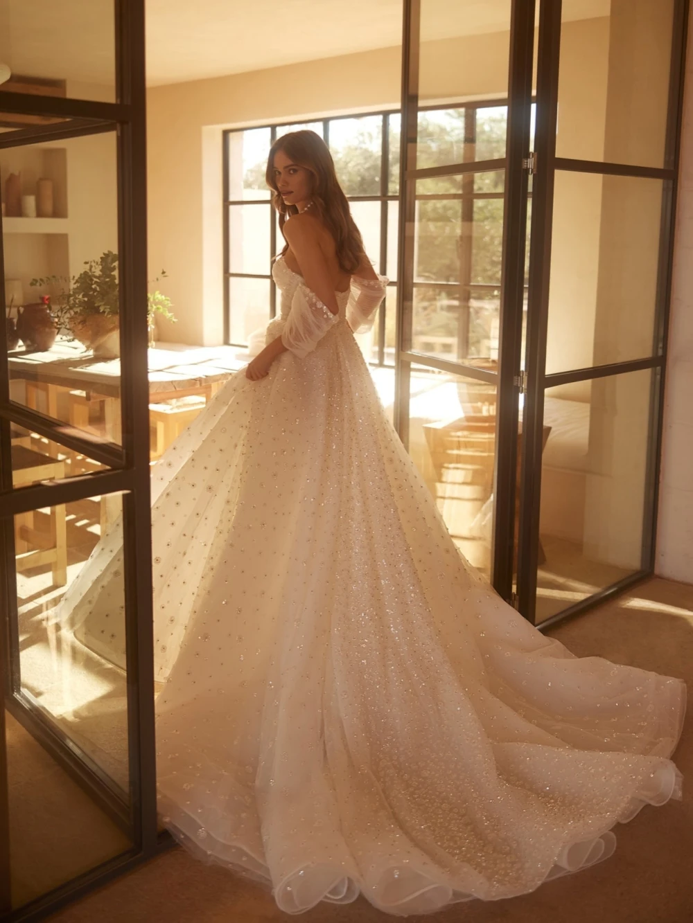 Vestido De novia con lentejuelas brillantes y hombros descubiertos, vestido De novia con escote corazón, vestido De novia elegante De corte en A, bata personalizada De boda